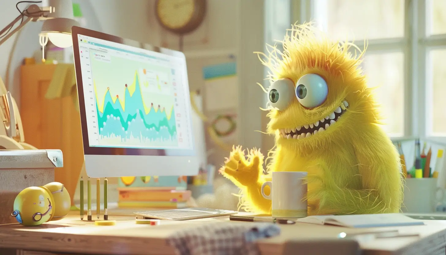 Wesoły potworek, stwór animowany, optymalizujący kary za energię bierną przy komputerze