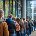 Ogromna kolejka przed budynkiem urzędu do złożenia wniosków o dopłatę do prądu 2024