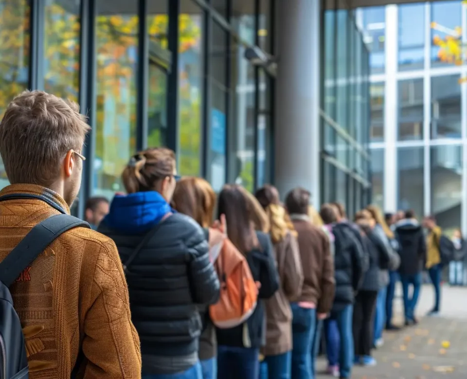 Ogromna kolejka przed budynkiem urzędu do złożenia wniosków o dopłatę do prądu 2024