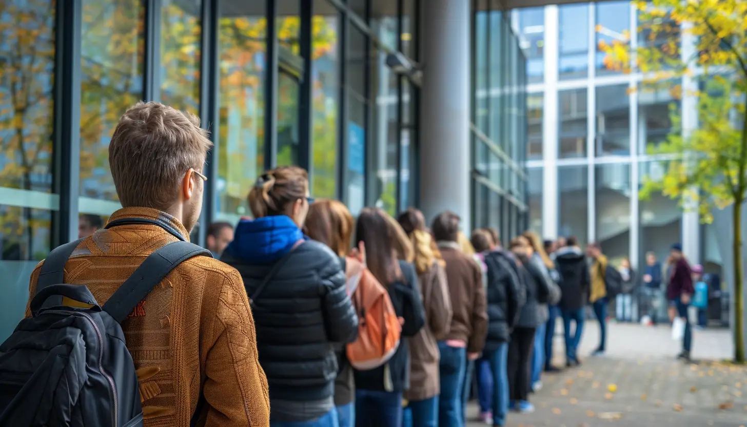 Ogromna kolejka przed budynkiem urzędu do złożenia wniosków o dopłatę do prądu 2024