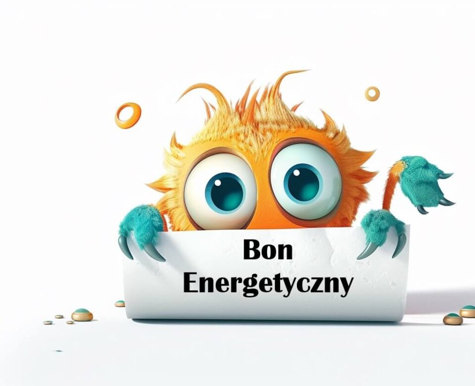 Słodko wyglądający stworek trzymający wniosek o bon energetyczny