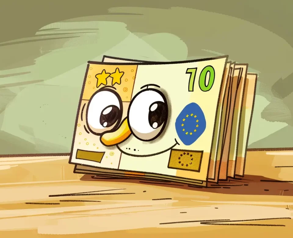 Animowany rysunek kilku banknotów - waluta euro