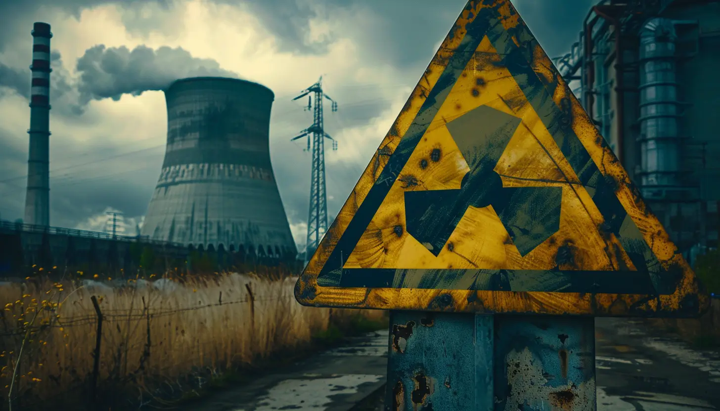 Elektrownia węglowo- atomowa, znak ostrzegawczy przed promieniowaniem