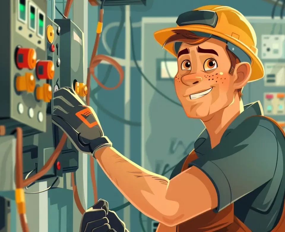 Elektryk pracujący przy instalacji elektrycznej, podłącza przewody elektryczne, optymalizacja mocy umownej i mocy przyłączeniowej