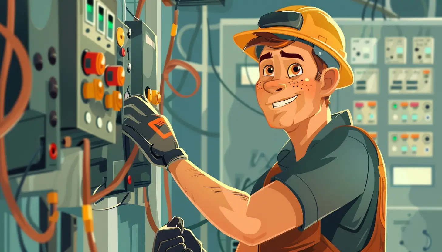 Elektryk pracujący przy instalacji elektrycznej, podłącza przewody elektryczne, optymalizacja mocy umownej i mocy przyłączeniowej